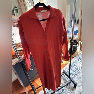 Wool and Silk Calvin Klein burnt orange sweater dress with shoulder pads